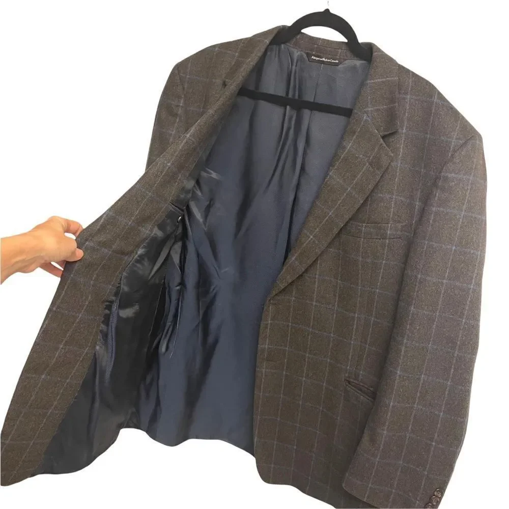 CAMBRIDGE Cashmere Button Front Blazer Brown Blue 48R